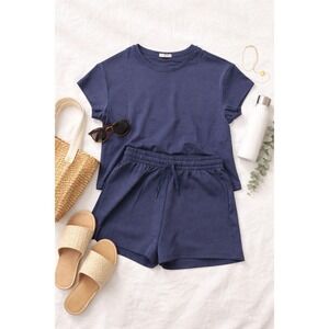 Pinspark Navy Lounge Set 2 Piece Shorts Outfit Casual Chic Athleisure Capsule